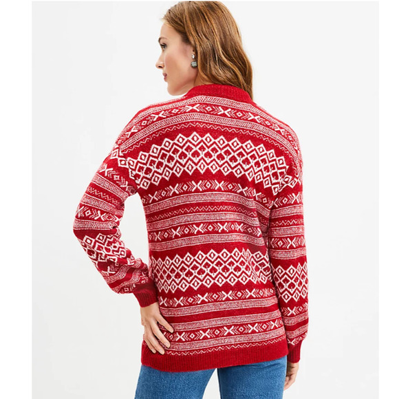 ***NWT LOFT Ruby Rust Red Fair Isle V-Neck Pocket Cardigan - SIZE L - Picture 4 of 8